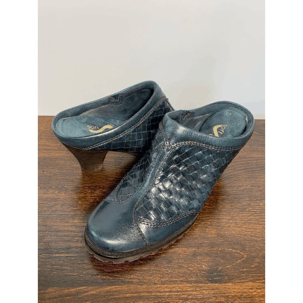 Soft Walk Women's Mules Slip On Sandals Heeled Patent Leather Black 8.5N